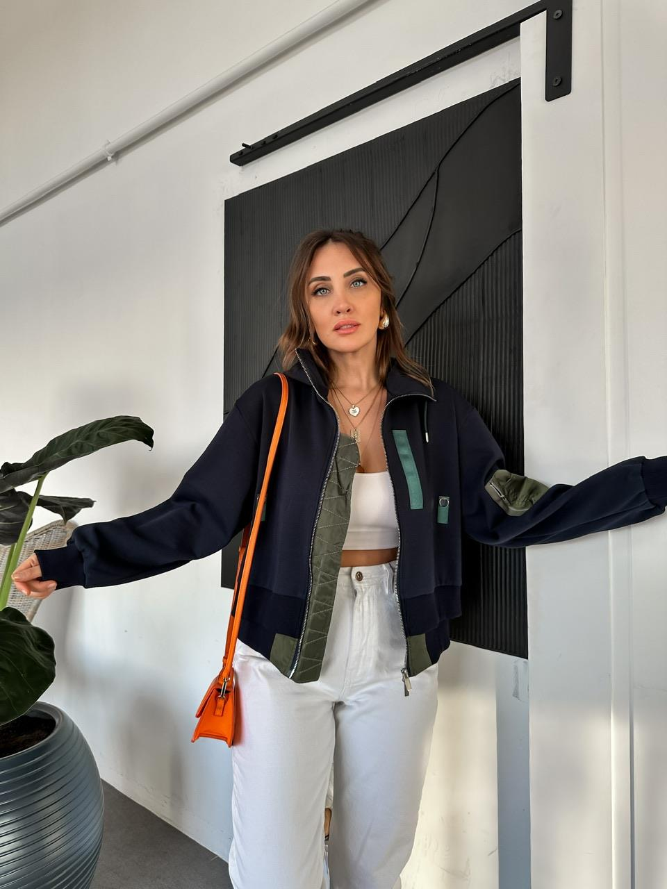 Lacivert Çitf Katlı Fermuarlı Tasarım Sweatshirt