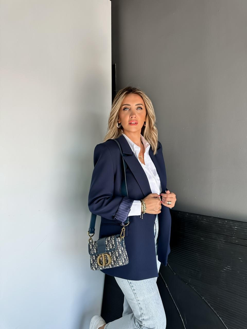 Lacivert Çizgili Astarlı Premium Ceket