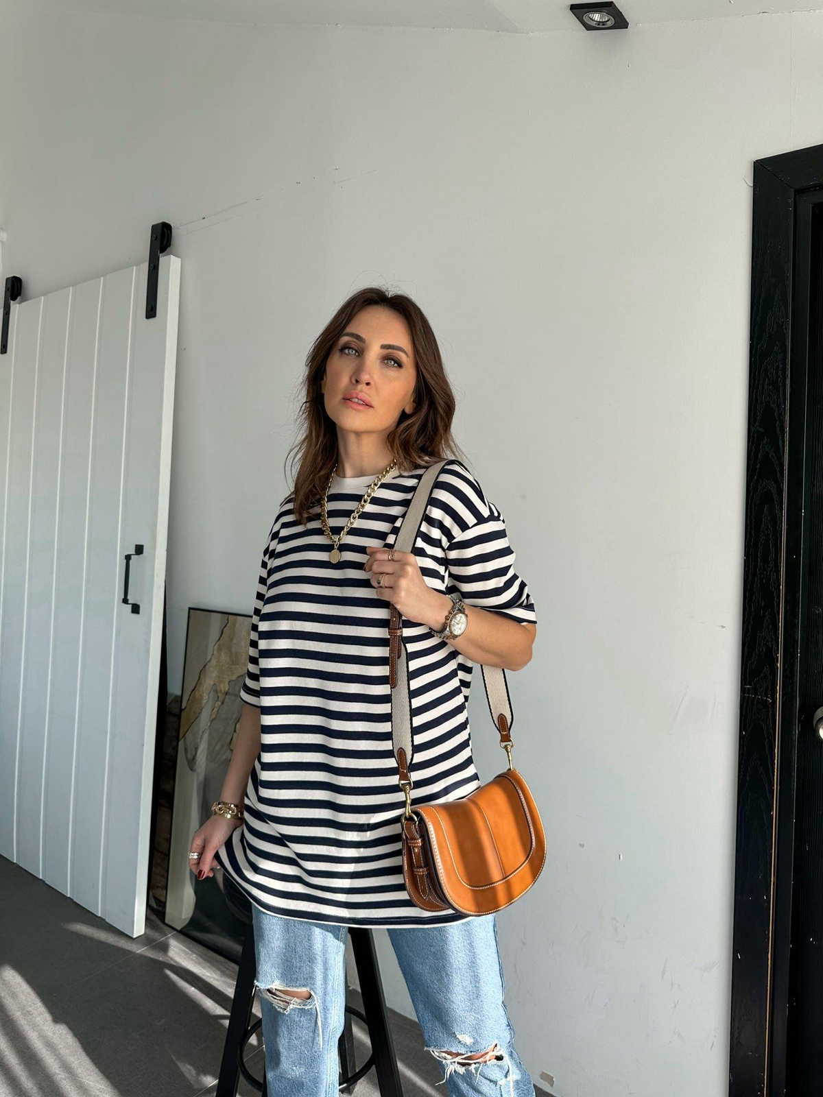 Lacivert Çizgili Cotton Tshirt