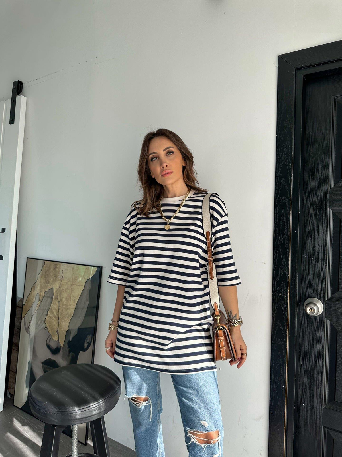 Lacivert Çizgili Cotton Tshirt