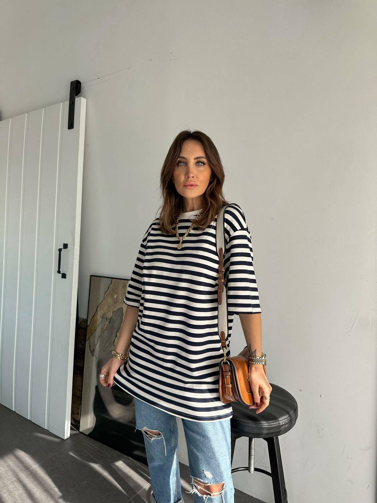Lacivert Çizgili Cotton Tshirt