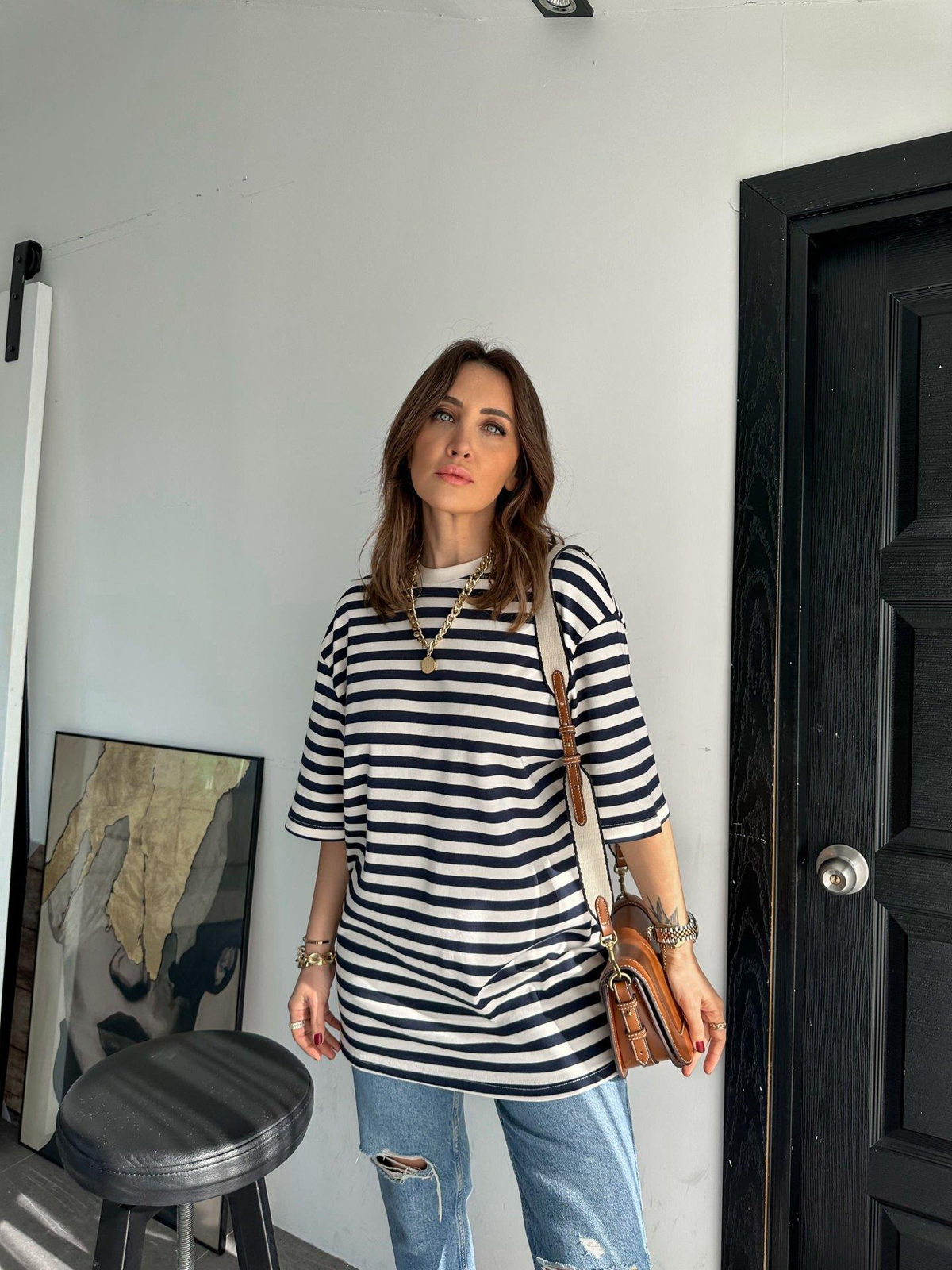 Lacivert Çizgili Cotton Tshirt