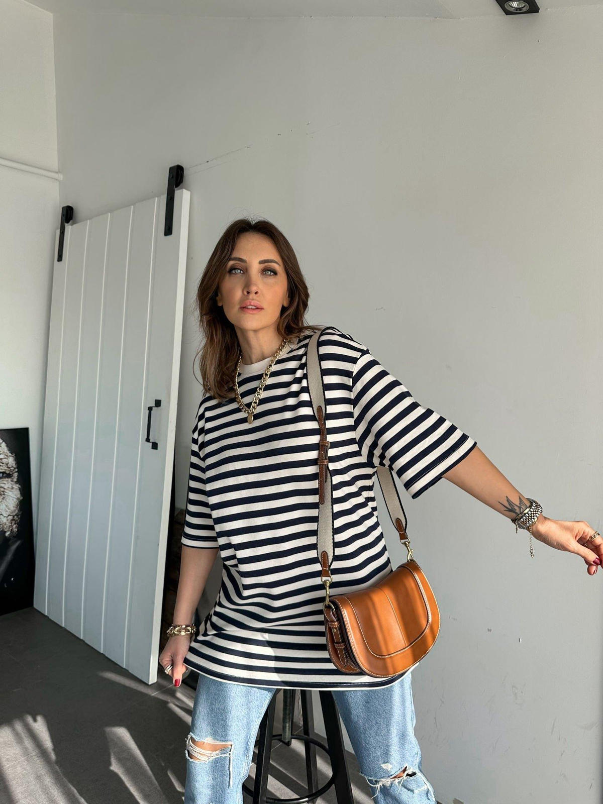 Lacivert Çizgili Cotton Tshirt