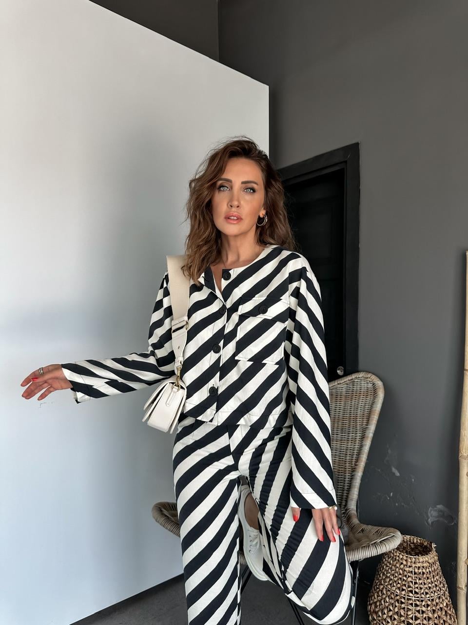 Lacivert Çizgili Tek Cepli Takım