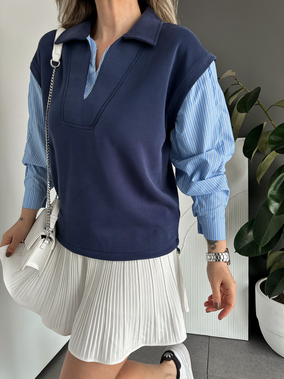 Lacivert Cut Out Tasarım Sweatshirt