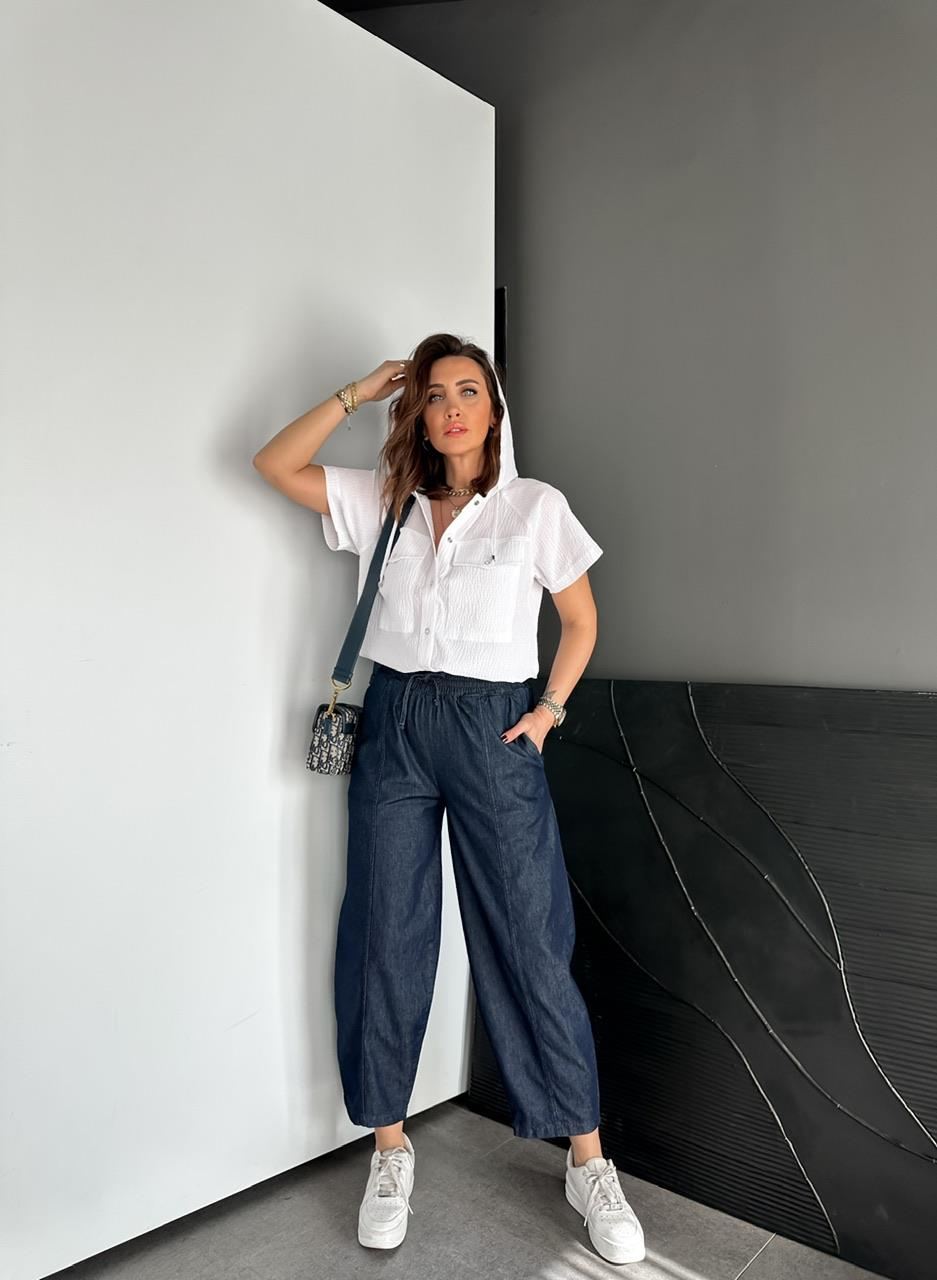 Lacivert Dikişli Baggy Denim Pantolon