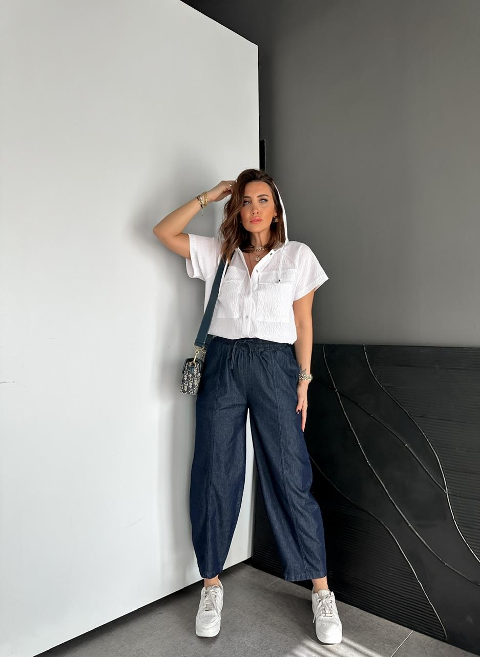 Lacivert Dikişli Baggy Denim Pantolon