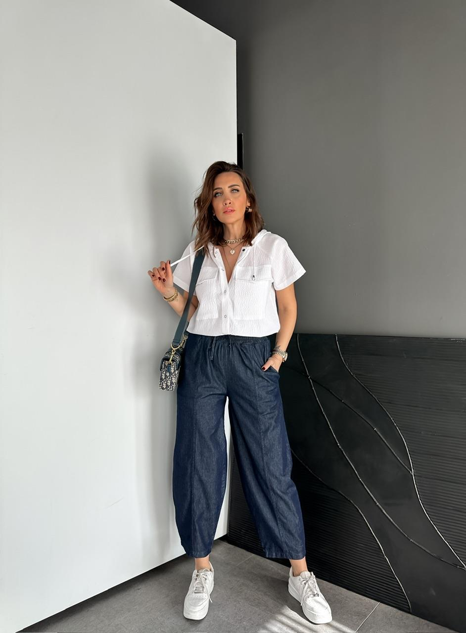 Lacivert Dikişli Baggy Denim Pantolon