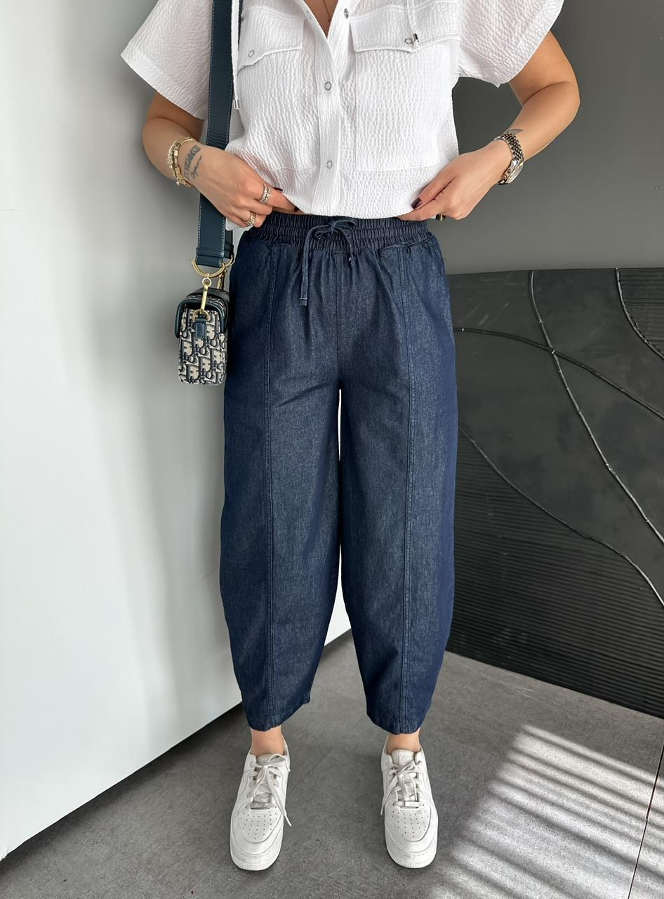 Lacivert Dikişli Baggy Denim Pantolon