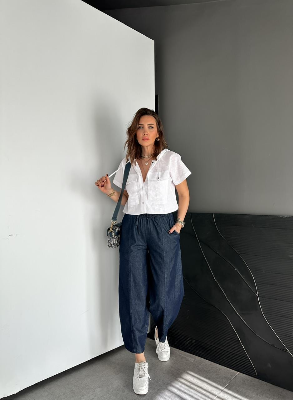 Lacivert Dikişli Baggy Denim Pantolon