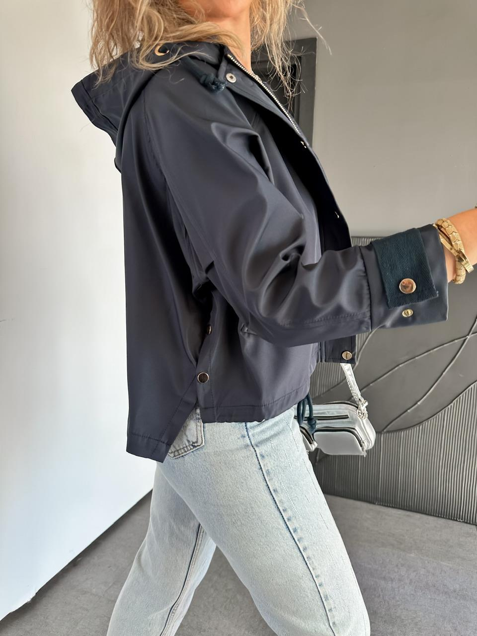 Lacivert Fakir Kol Çıtçıtlı Trençkot
