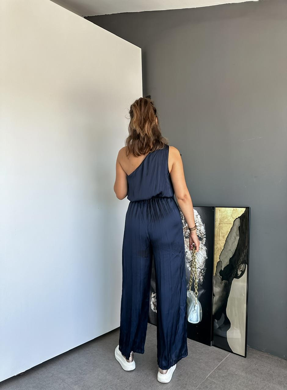 Lacivert Fırfır Detaylı Beli Lastikli Tulum