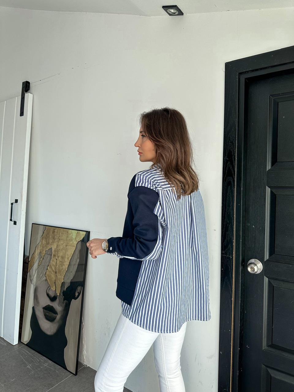 Lacivert Gömlek Detaylı Düğmeli Sweatshirt