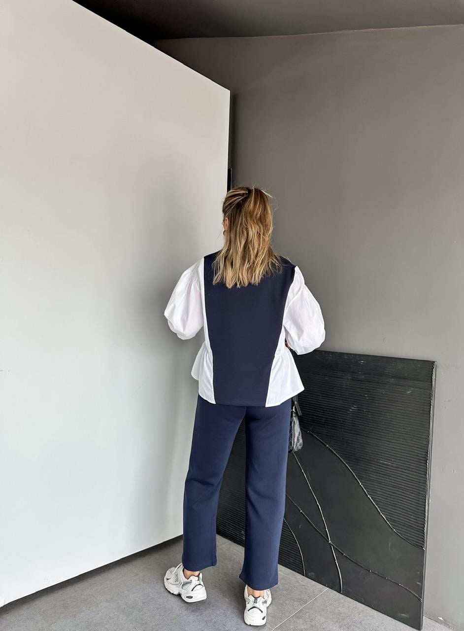 Lacivert Gömlek Detaylı Sweat Takım