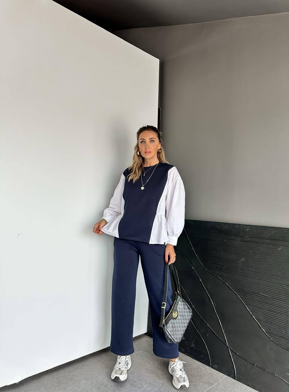 Lacivert Gömlek Detaylı Sweat Takım
