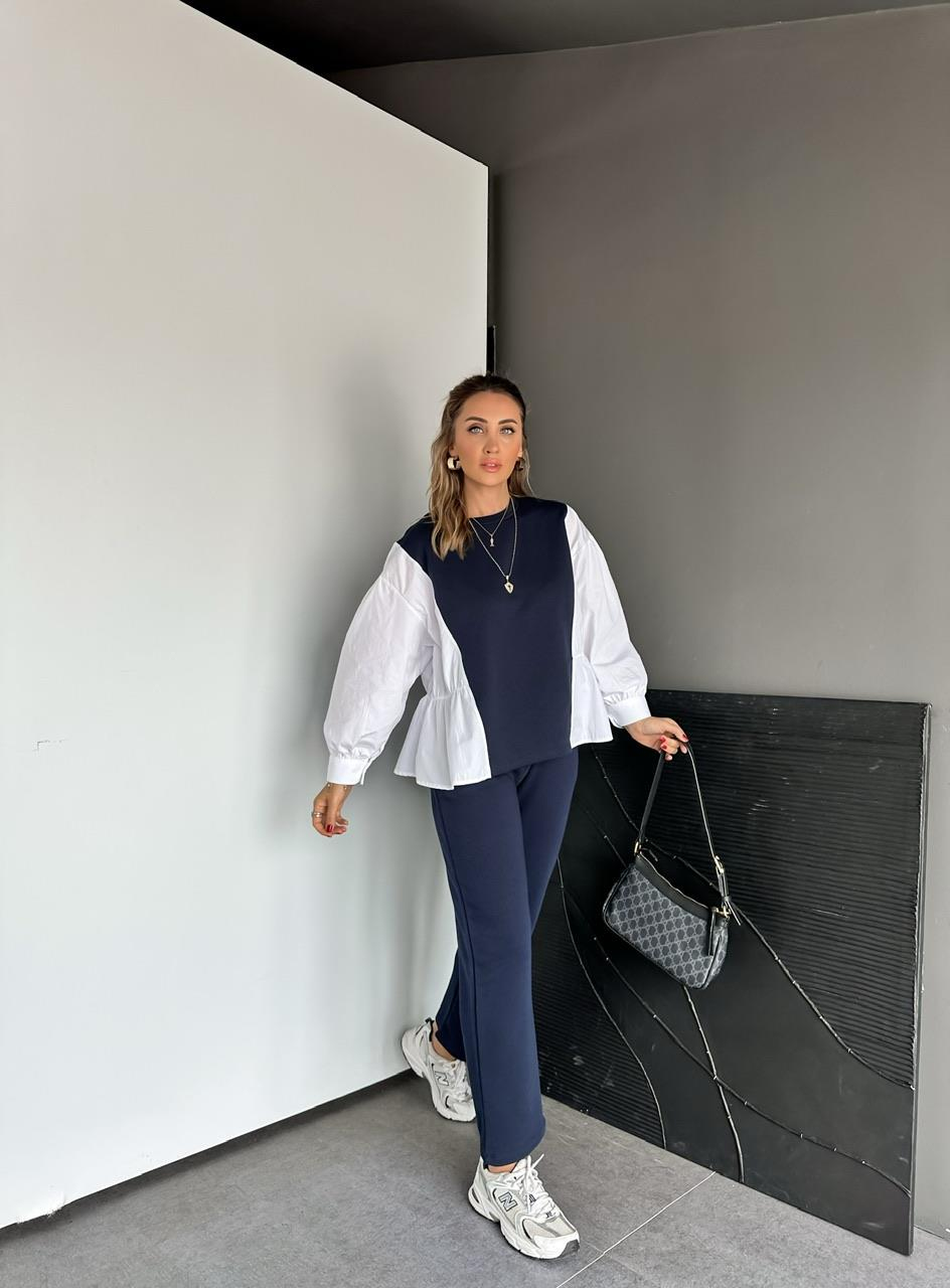 Lacivert Gömlek Detaylı Sweat Takım