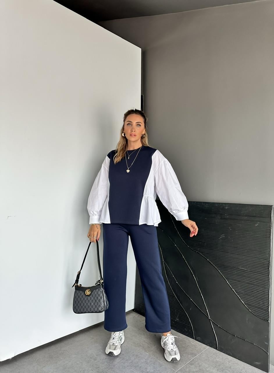 Lacivert Gömlek Detaylı Sweat Takım