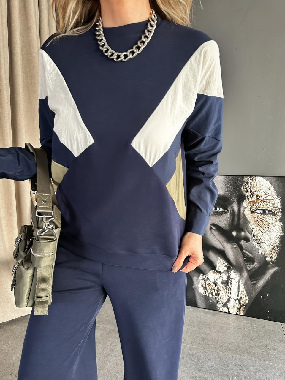 Lacivert Gömlek Kollu Tasarım Sweatshirt