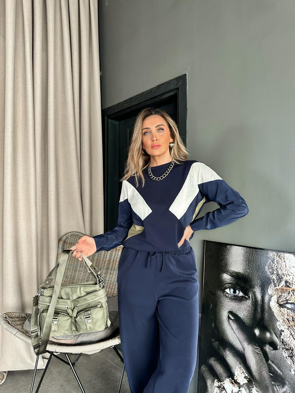 Lacivert Gömlek Kollu Tasarım Sweatshirt
