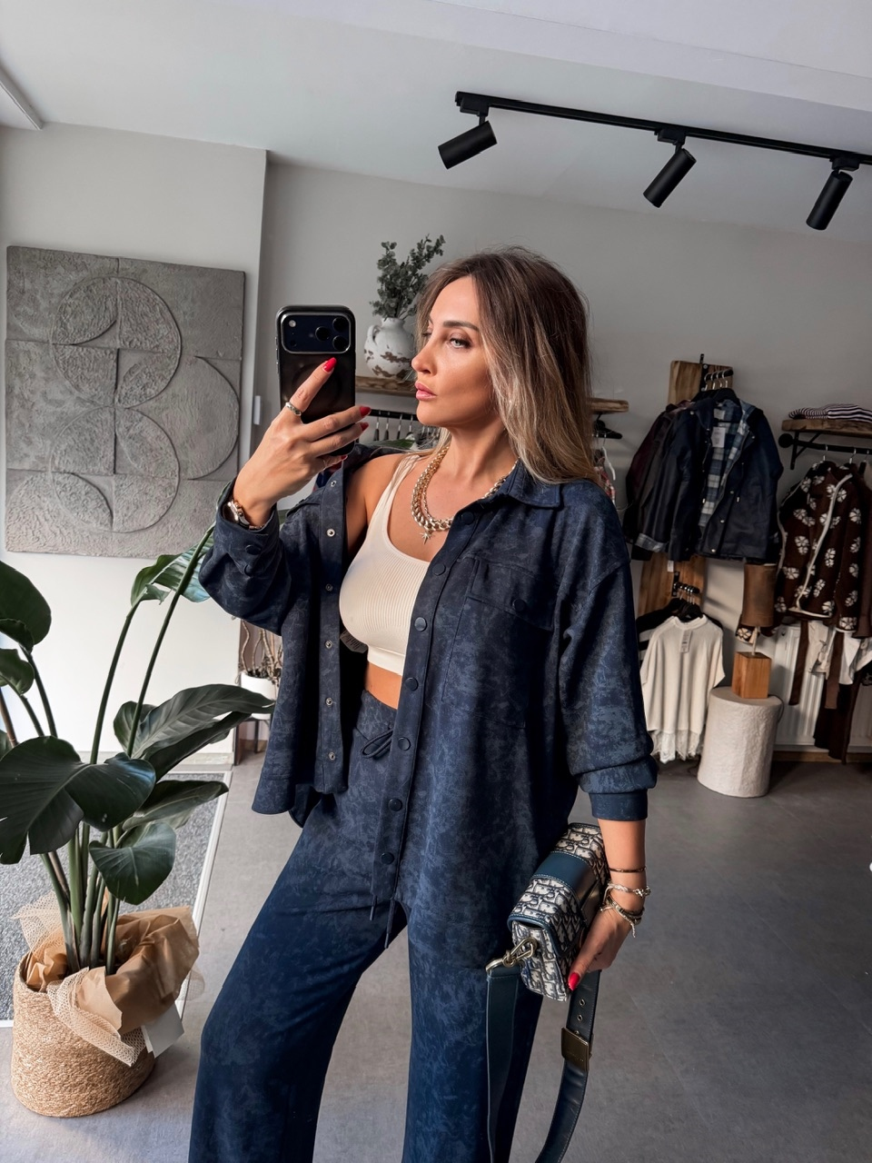 Lacivert Gömlek Pantolon Batik Takım