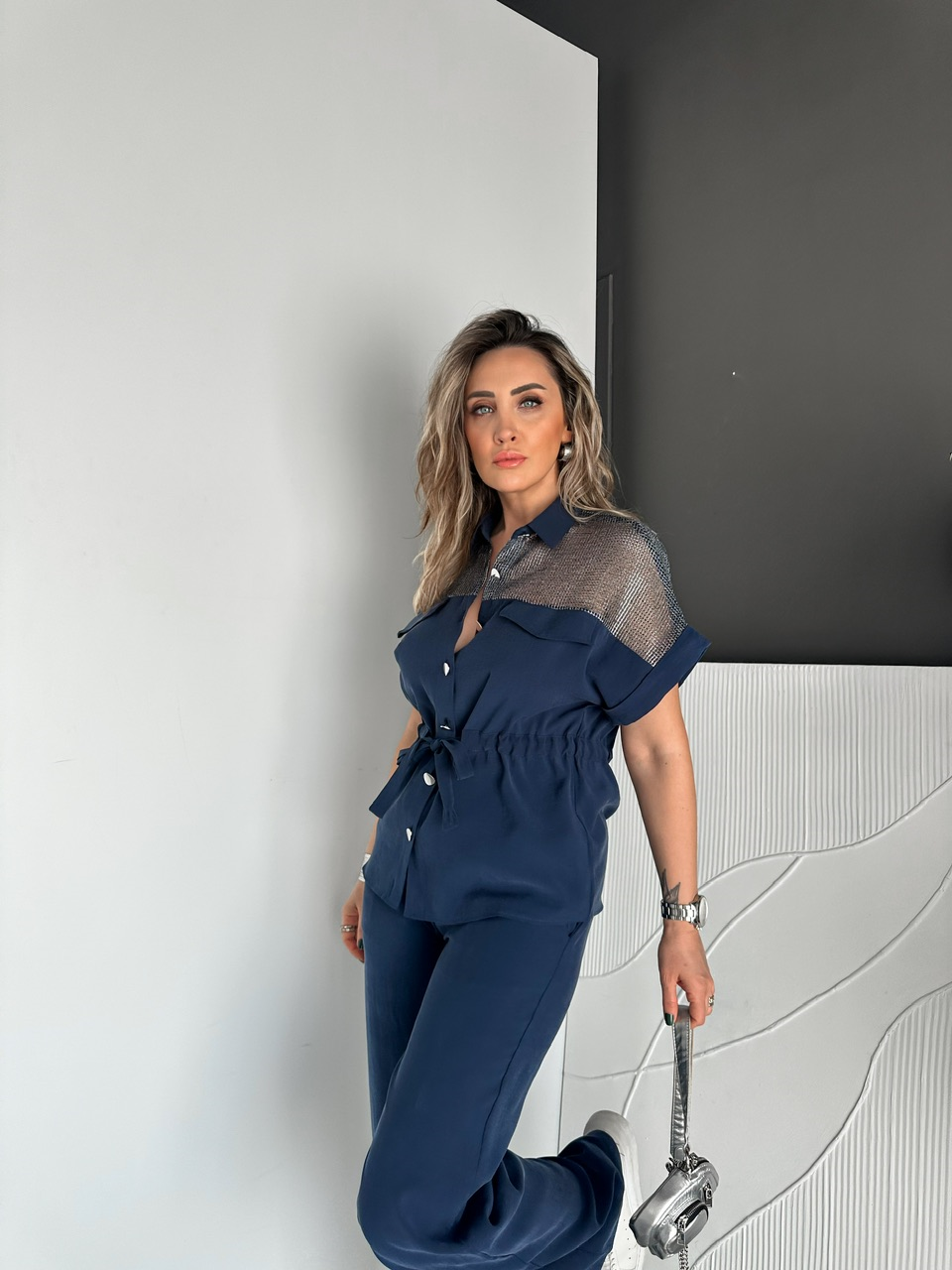 Lacivert Gümüş Fileli Premium Takım