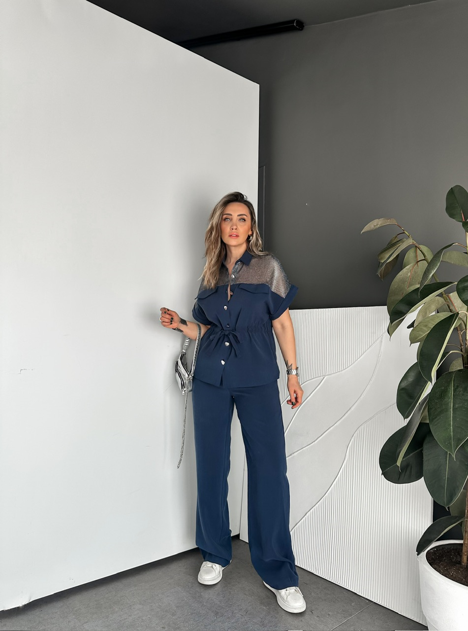 Lacivert Gümüş Fileli Premium Takım