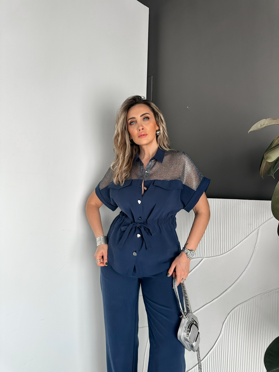 Lacivert Gümüş Fileli Premium Takım