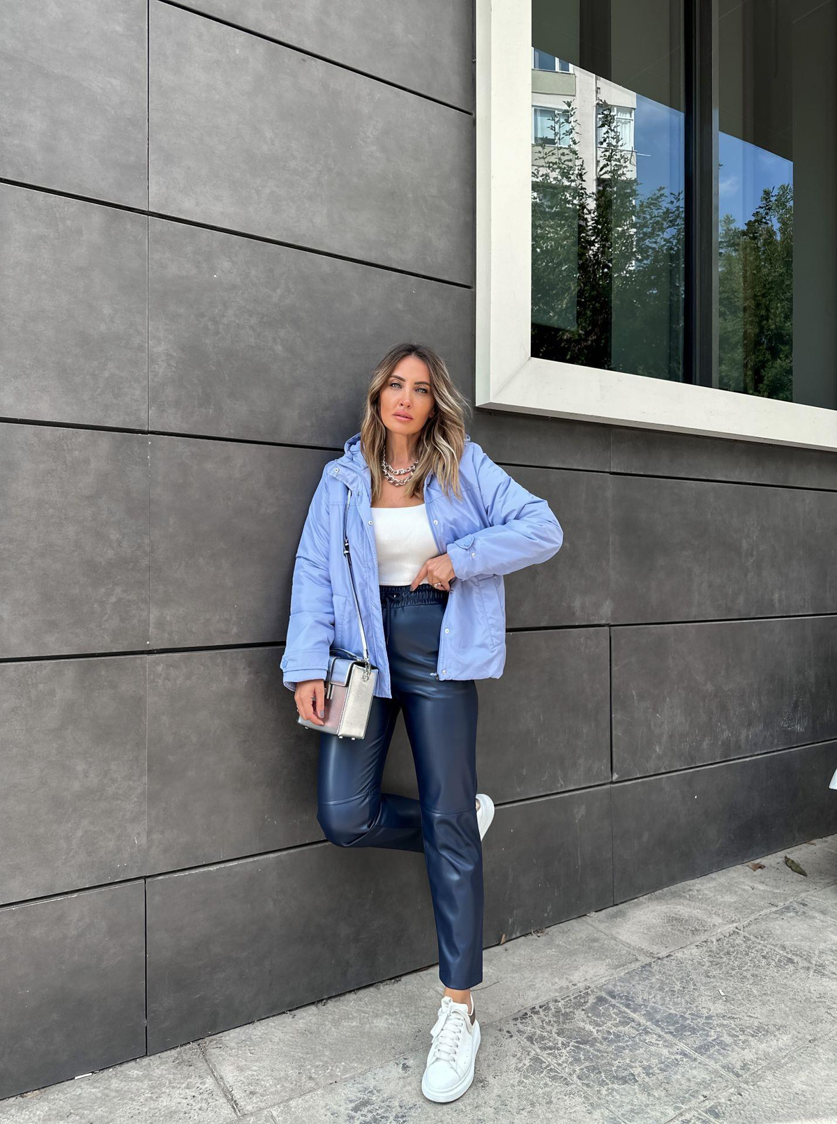 Lacivert Jogger Deri Pantolon