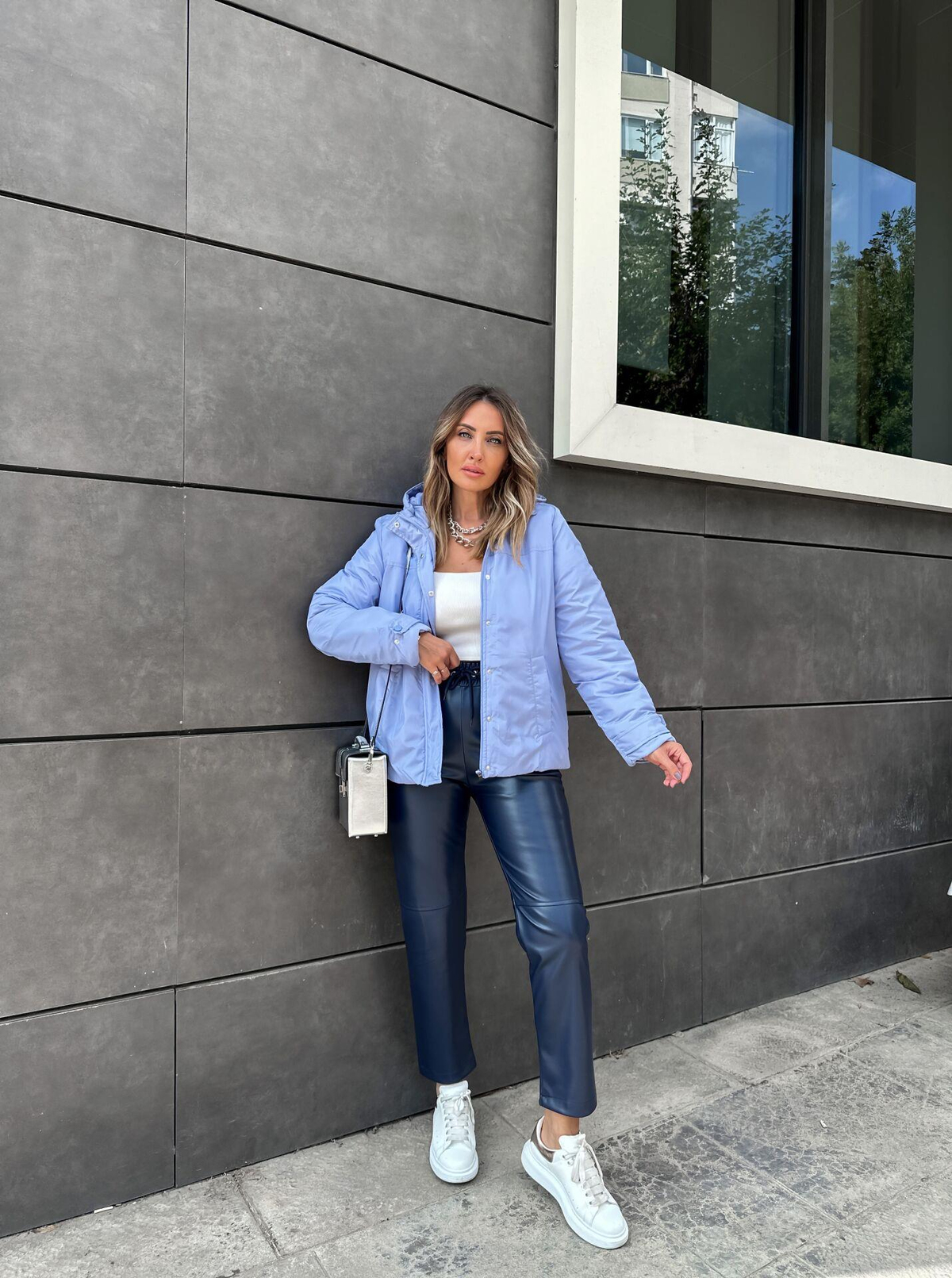 Lacivert Jogger Deri Pantolon