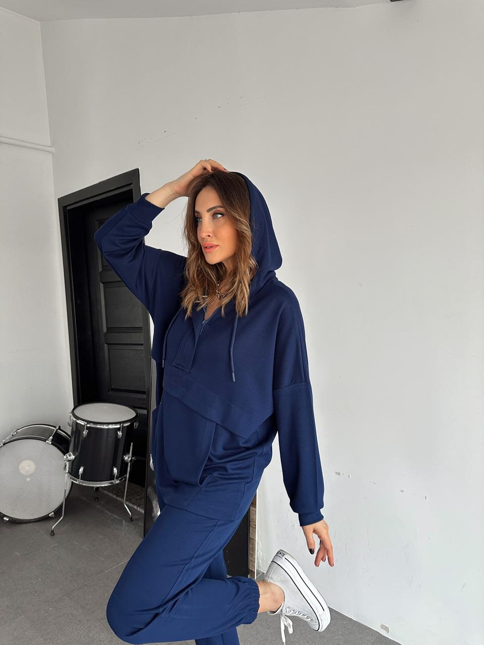 Lacivert Kapşonlu Modal Spor Takım