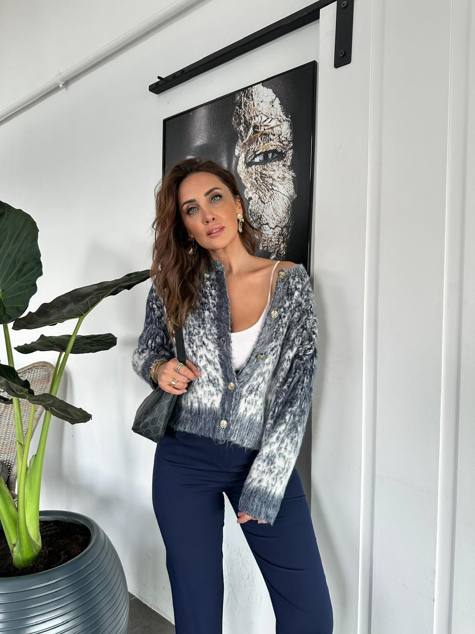 Lacivert Kırçıllı Dokulu Hırka