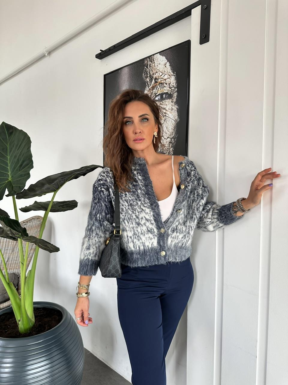 Lacivert Kırçıllı Dokulu Hırka