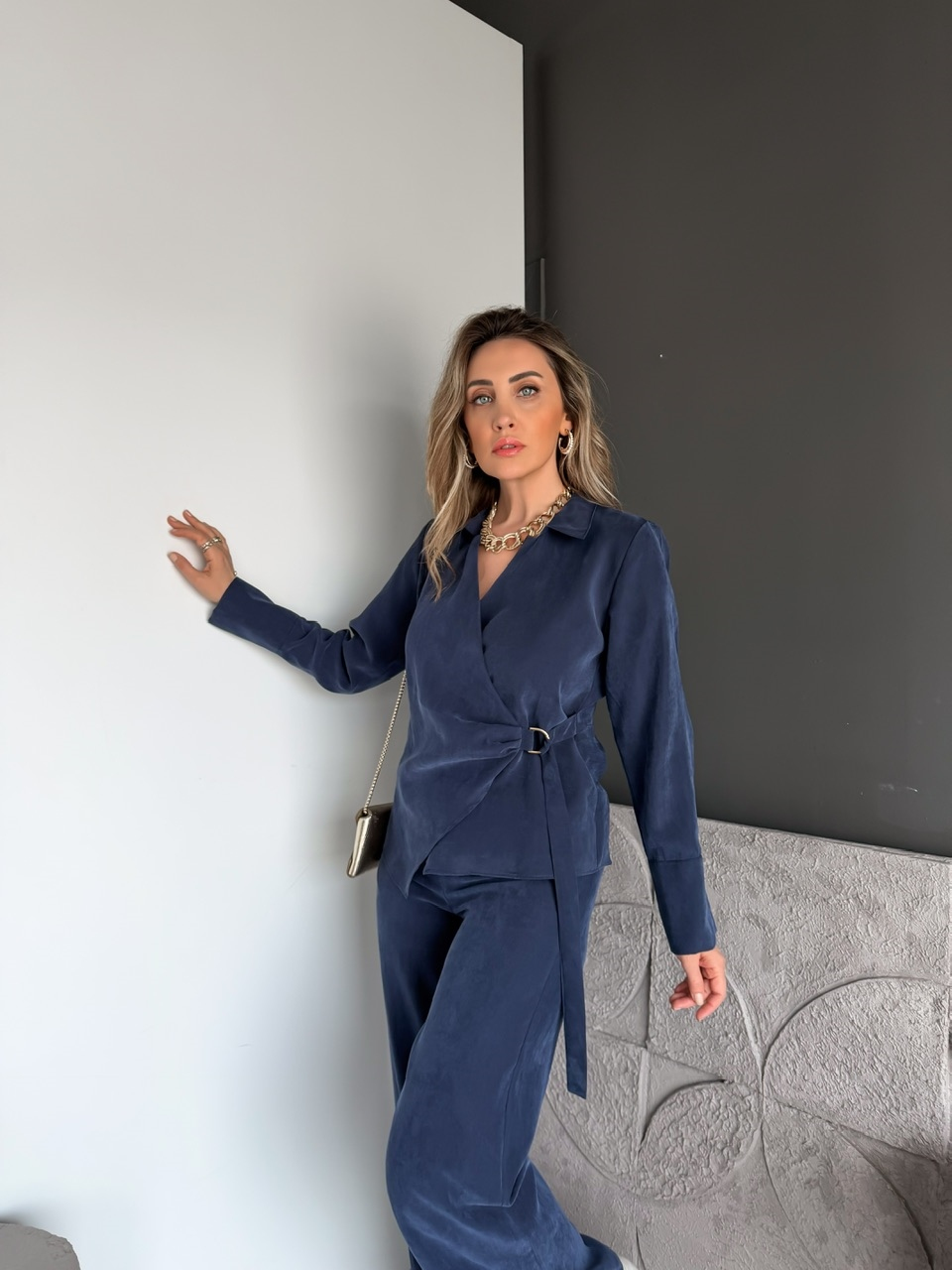Lacivert Kruvaze Tokalı Tensel Takım
