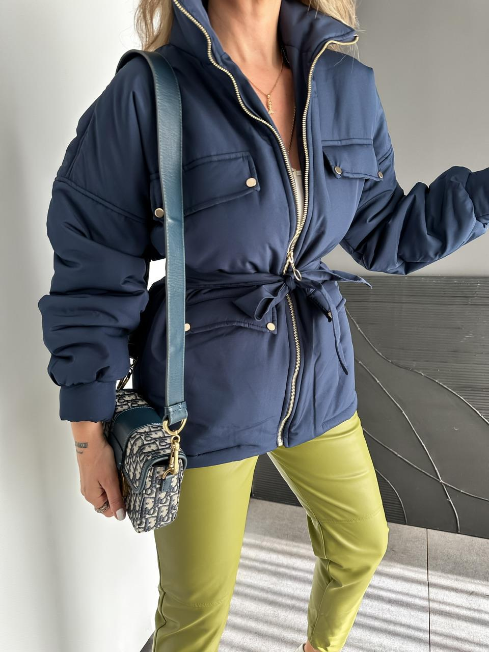 Lacivert Kuşaklı Şişme Mont
