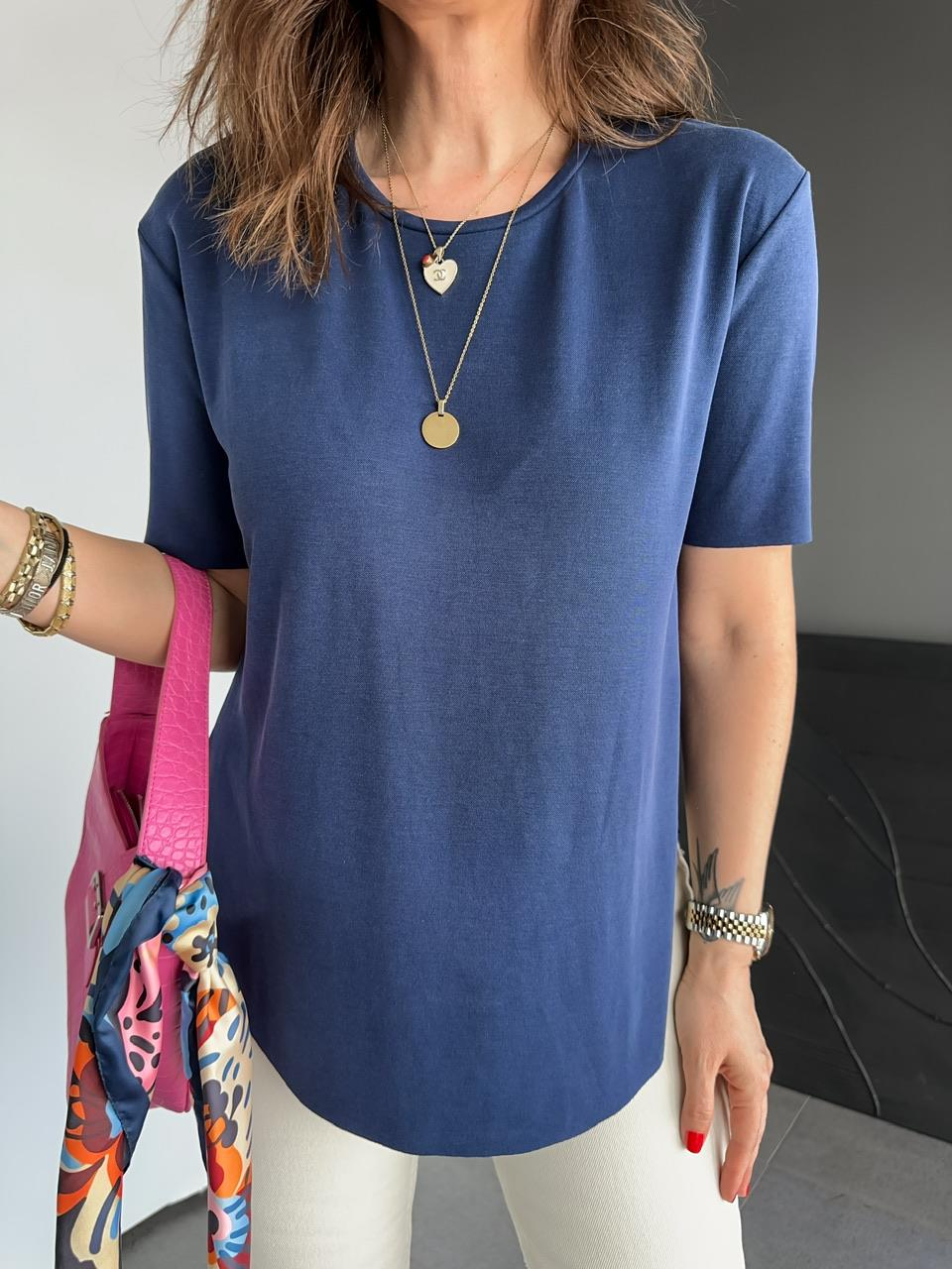 Lacivert Lazer Kesim Modal Tshirt