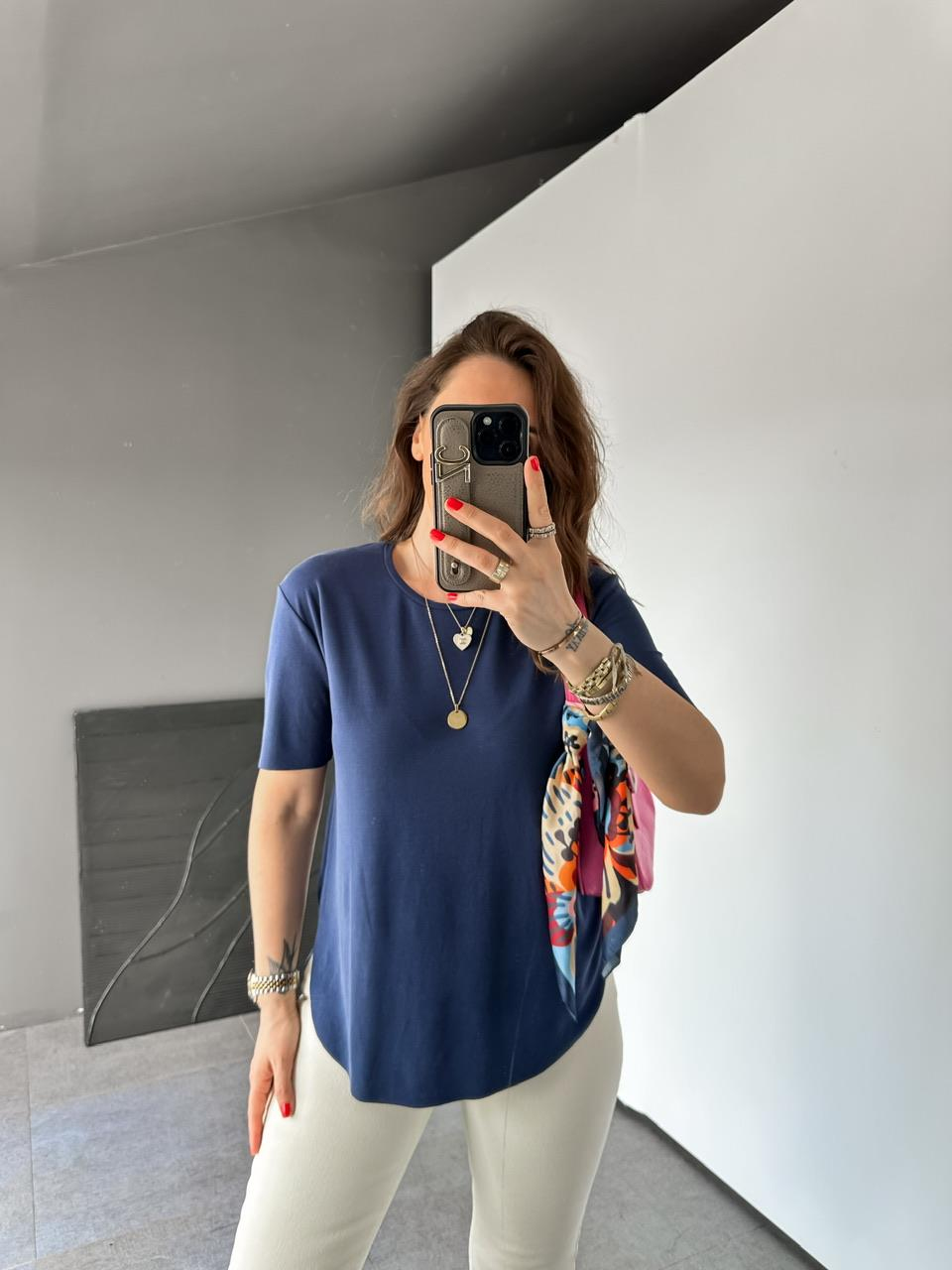 Lacivert Lazer Kesim Modal Tshirt