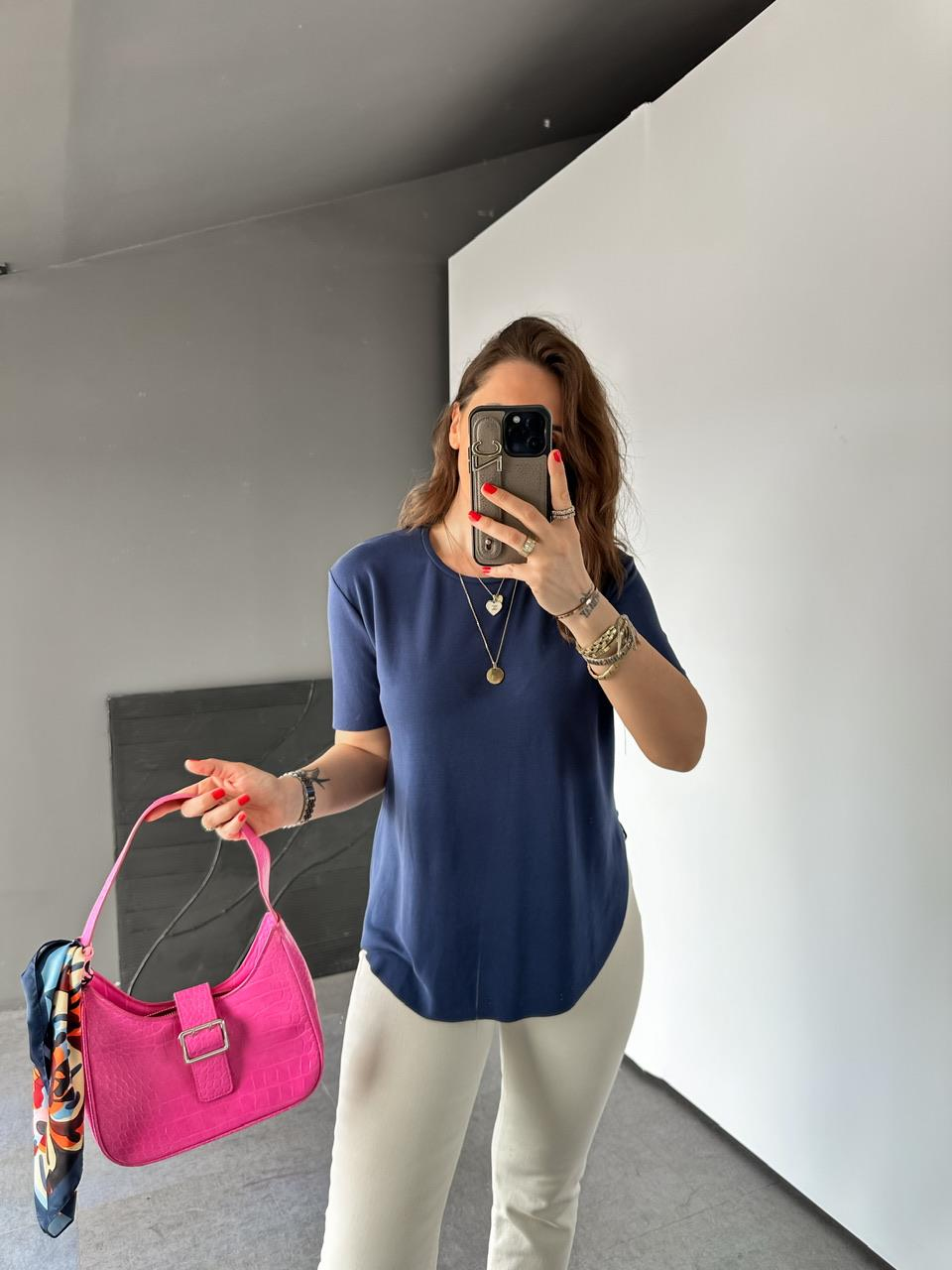 Lacivert Lazer Kesim Modal Tshirt