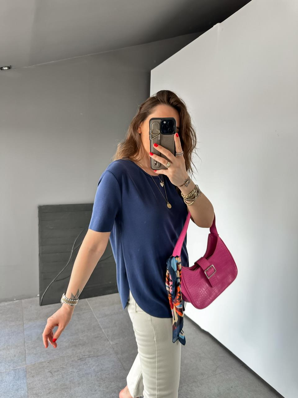 Lacivert Lazer Kesim Modal Tshirt
