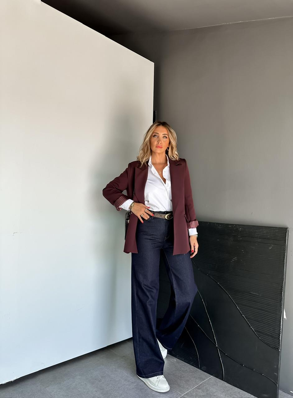 Lacivert Likralı Flare Jean