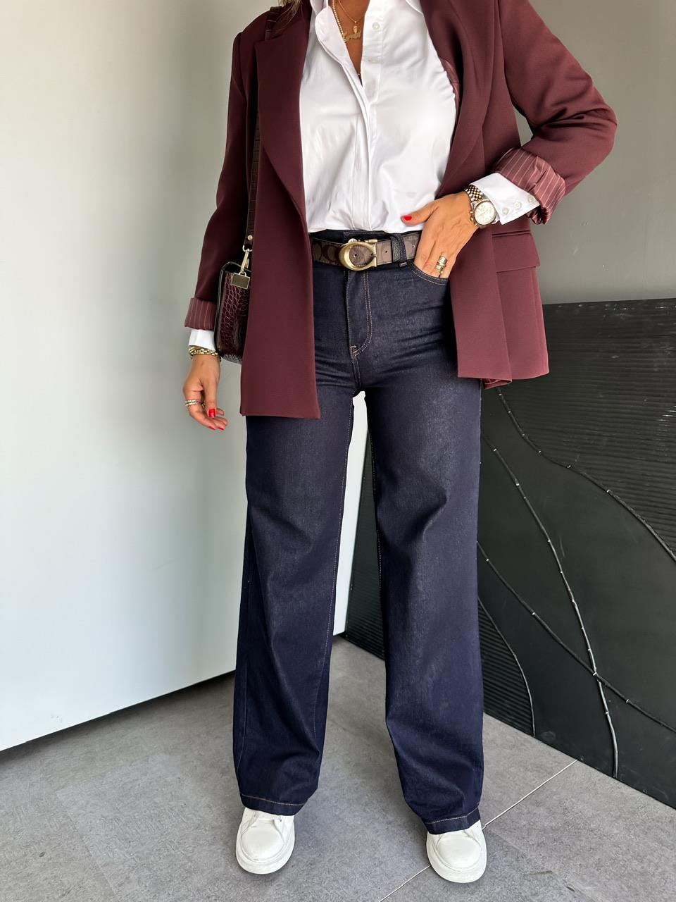Lacivert Likralı Flare Jean