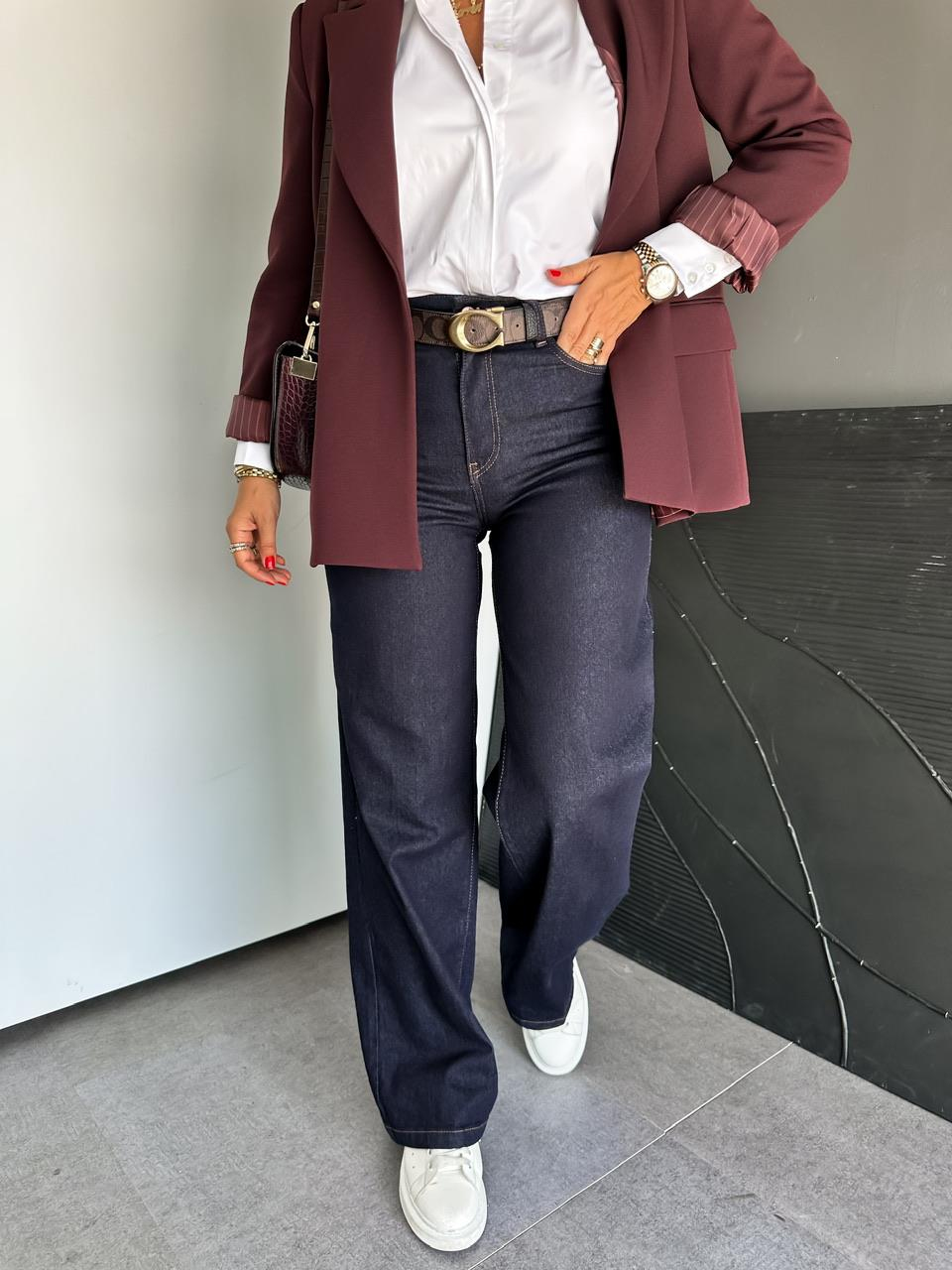 Lacivert Likralı Flare Jean
