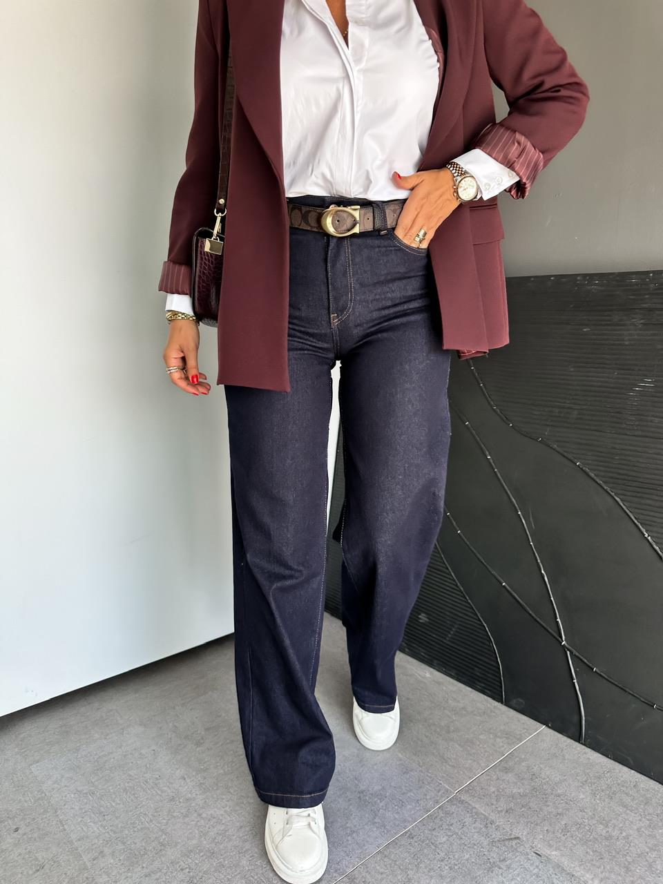 Lacivert Likralı Flare Jean
