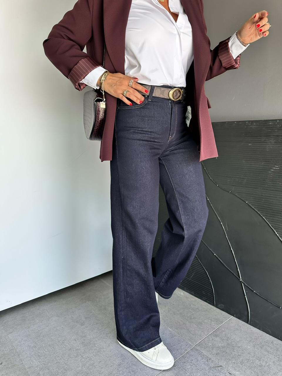 Lacivert Likralı Flare Jean