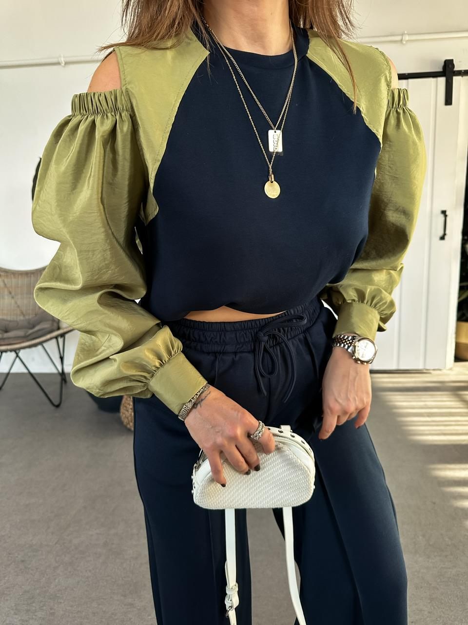 Lacivert Omuz Detaylı Paraşüt Kollu Sweatshirt