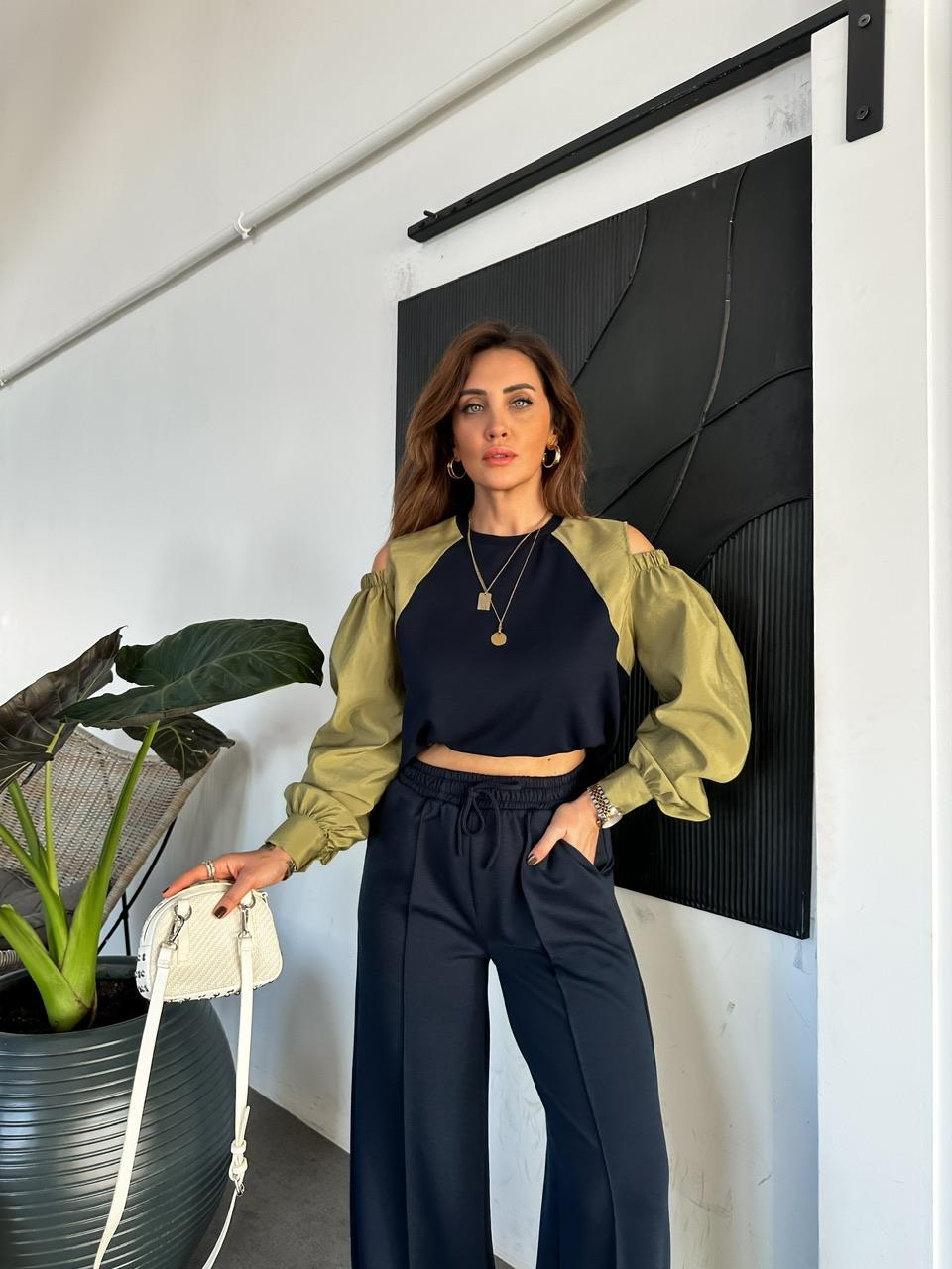 Lacivert Omuz Detaylı Paraşüt Kollu Sweatshirt