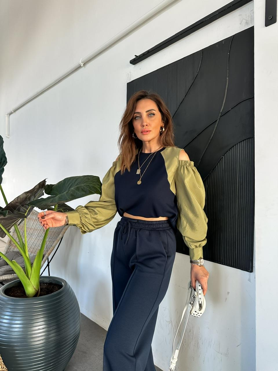 Lacivert Omuz Detaylı Paraşüt Kollu Sweatshirt
