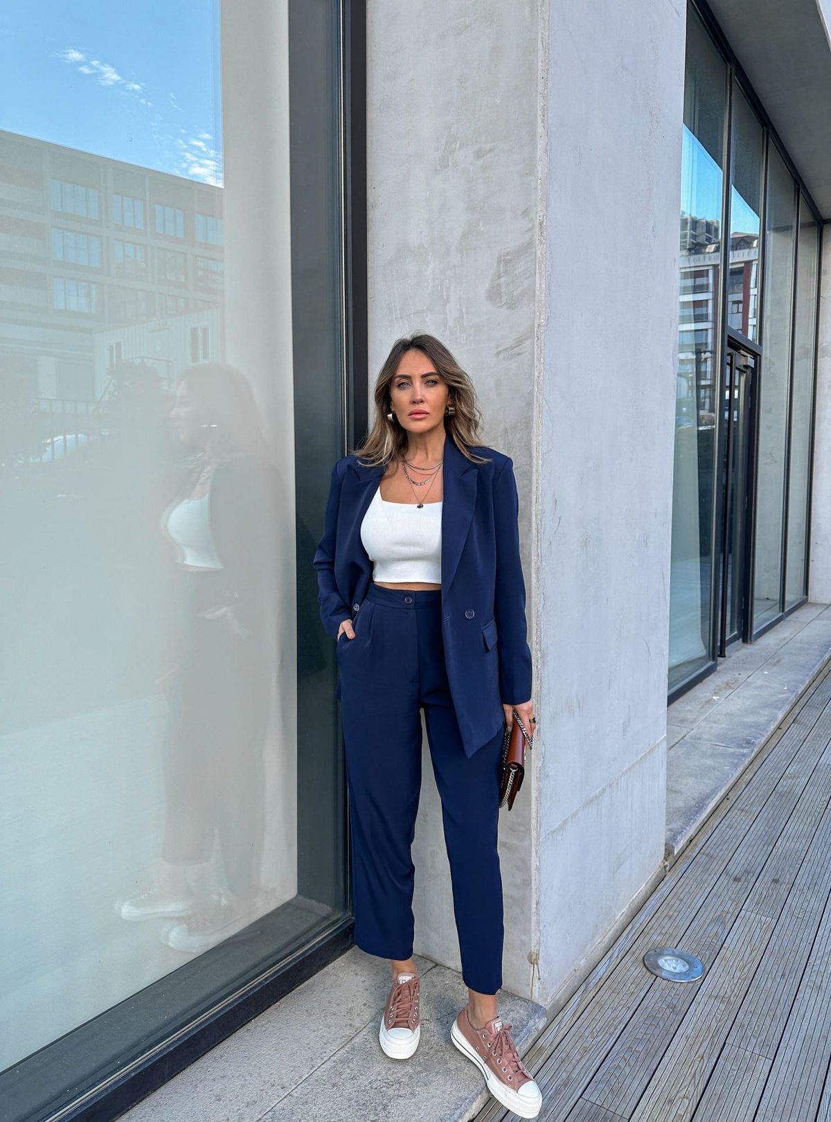 Lacivert Oversize İki Düğmeli Takım