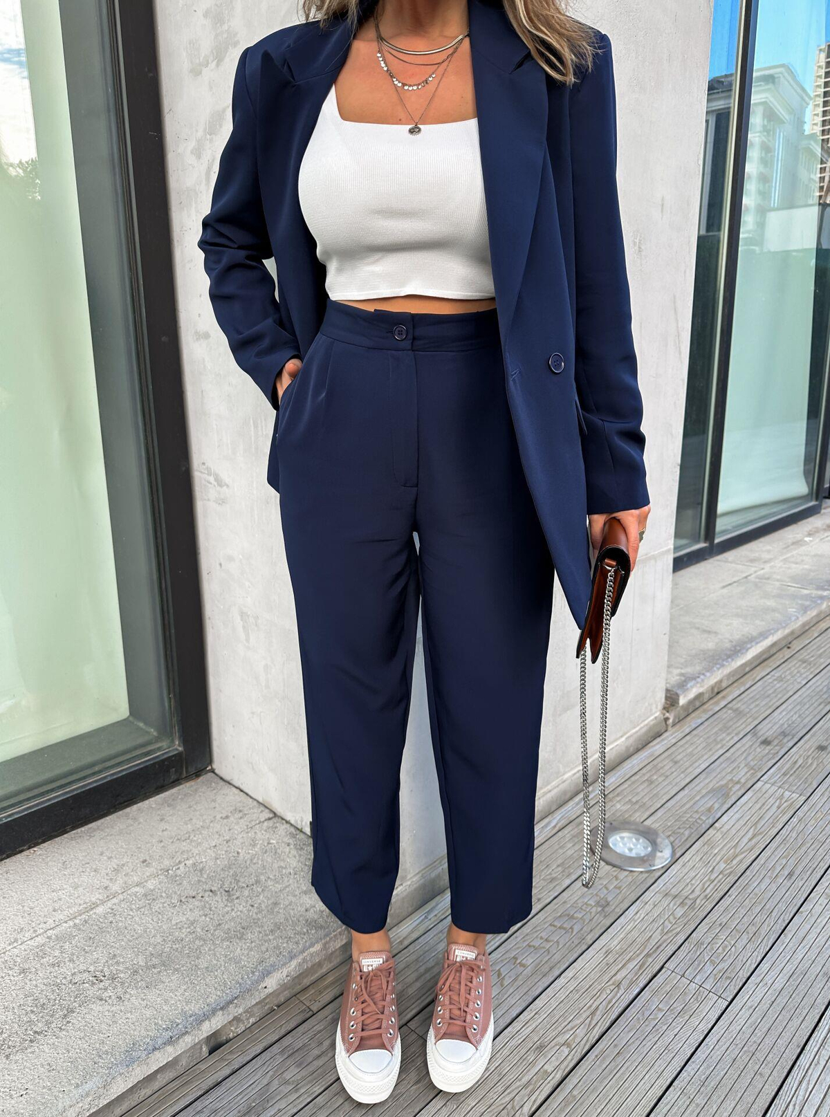 Lacivert Oversize İki Düğmeli Takım