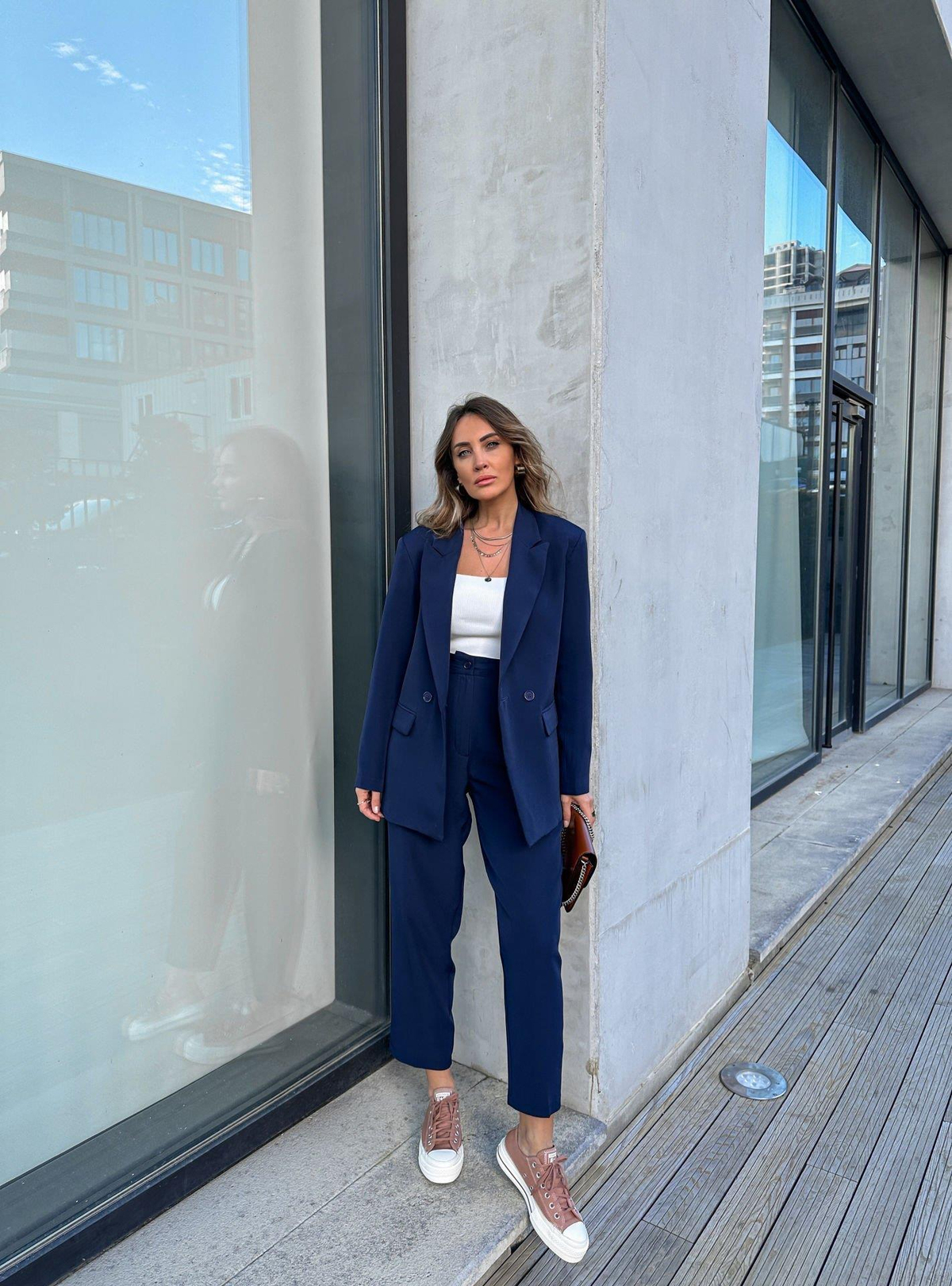 Lacivert Oversize İki Düğmeli Takım