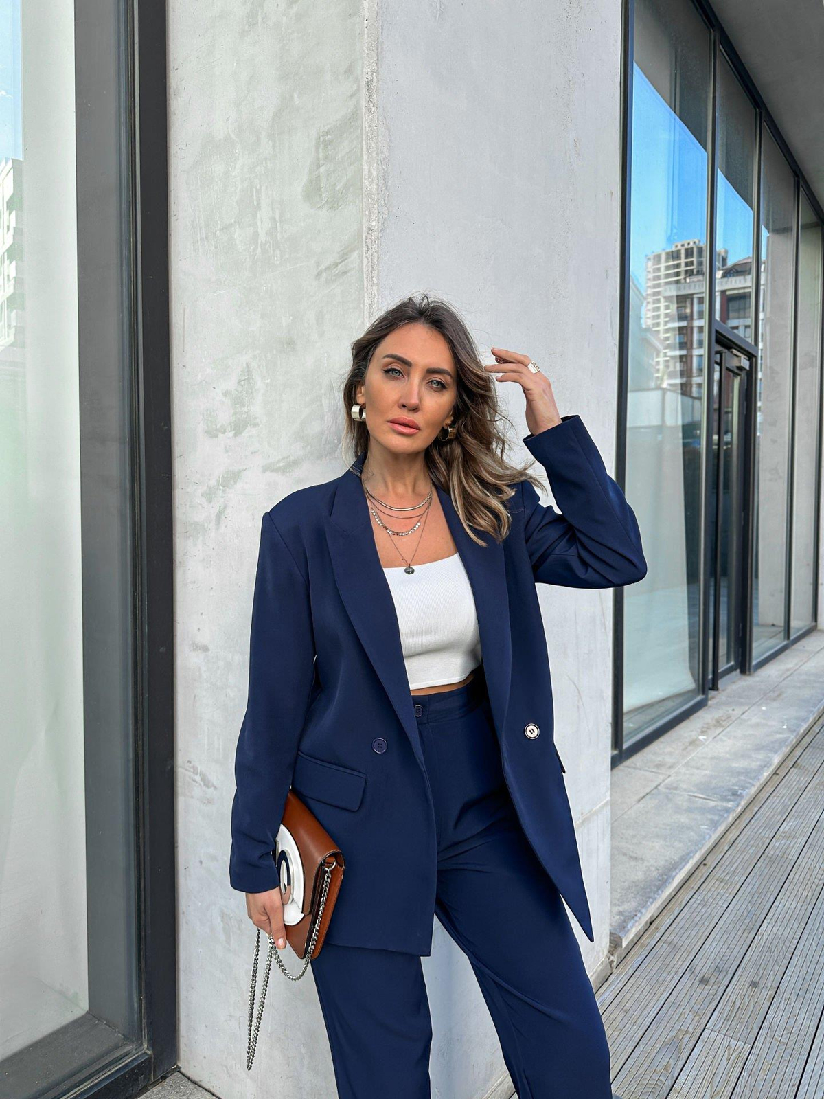 Lacivert Oversize İki Düğmeli Takım